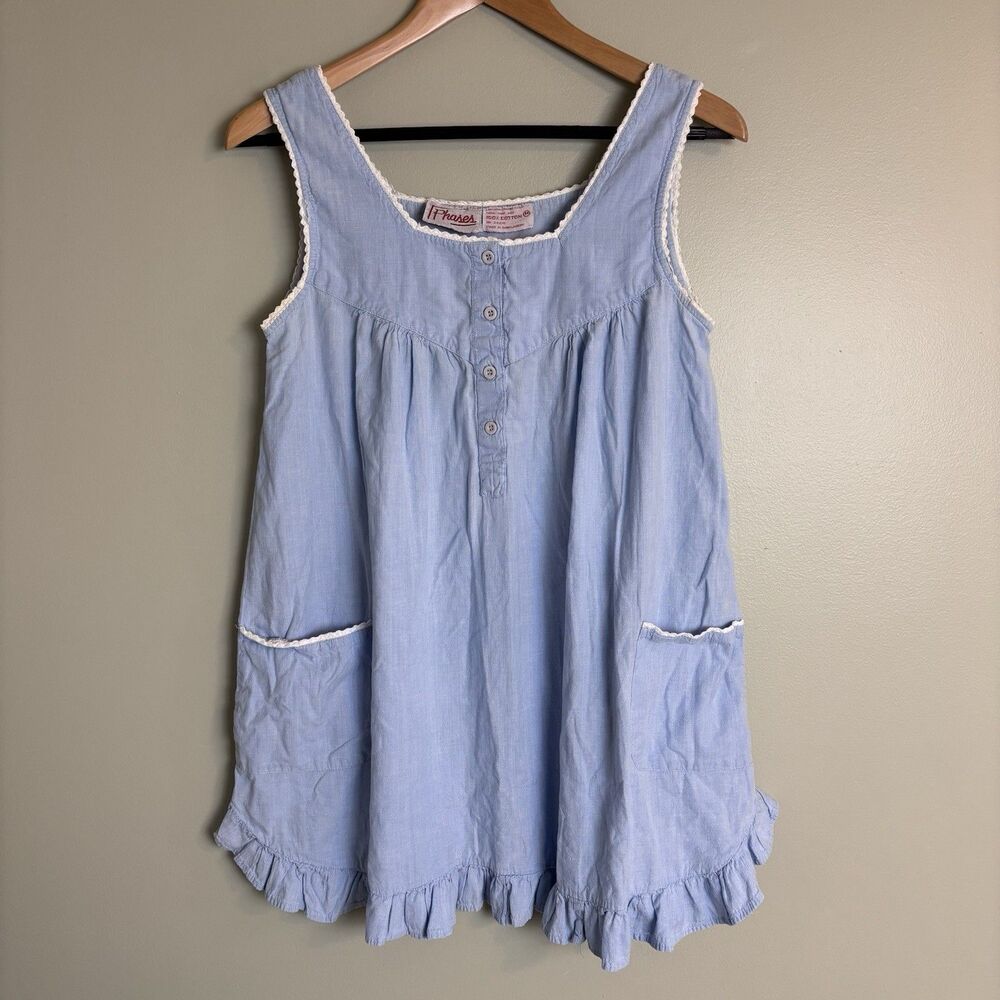 VTG Phases Cotton Short Nightgown Womens M Grandma Cottagecore Babydoll